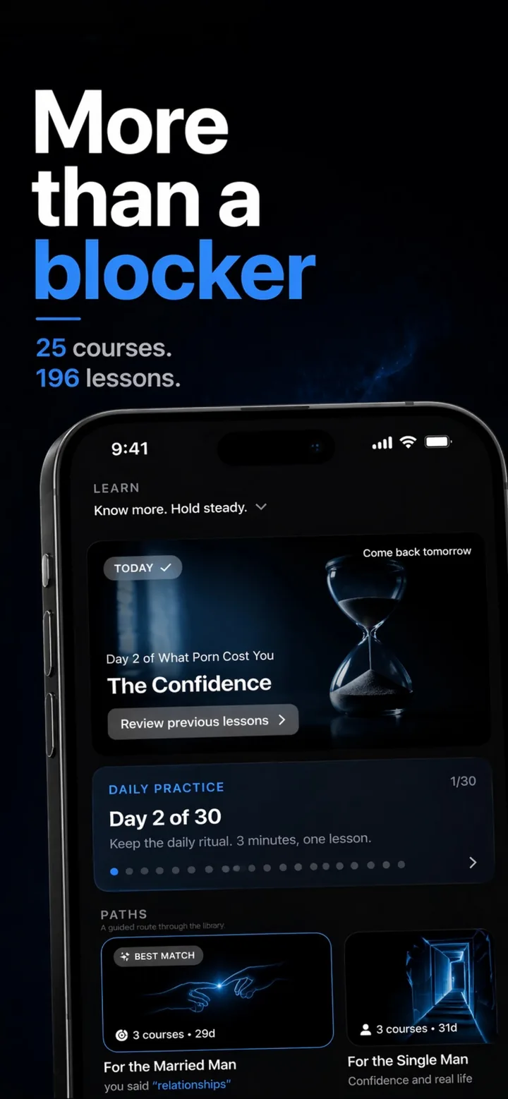 Escape learn tab showing 27 courses, 205 lessons, the For Married Man path